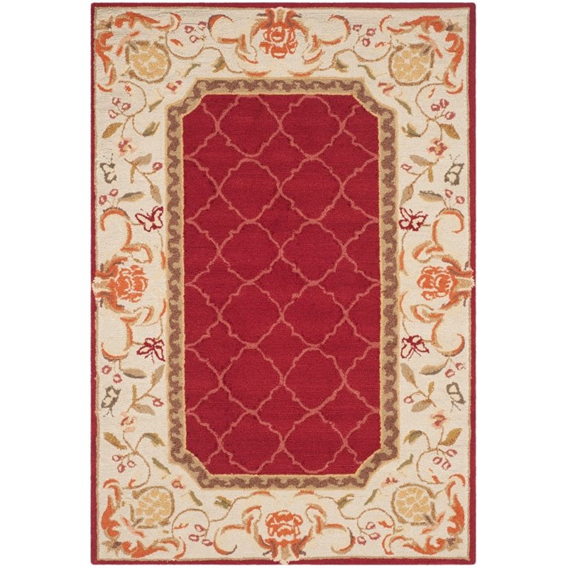 Safavieh DuraRug 4' X 6' Hand Hooked Rug in Burgundy and Ivory