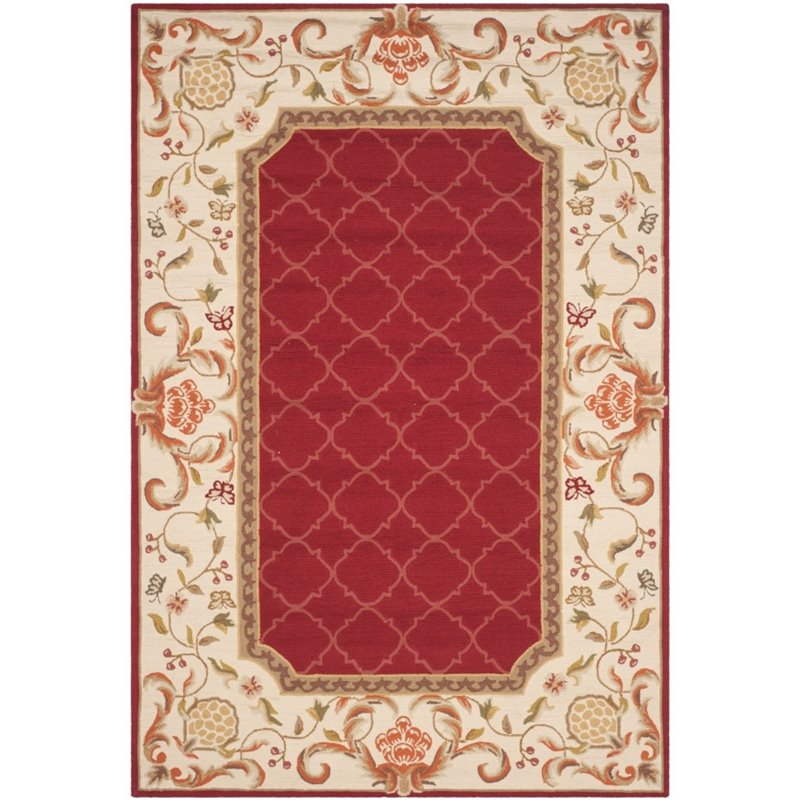 Safavieh DuraRug 4' X 6' Hand Hooked Rug in Burgundy and Ivory