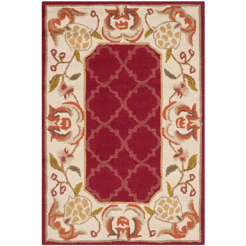 Safavieh DuraRug 4' X 6' Hand Hooked Rug in Burgundy and Ivory