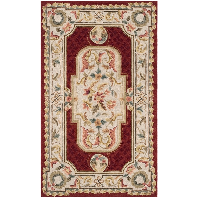 Safavieh DuraRug 3' X 5' Hand Hooked Rug in Ivory and Red