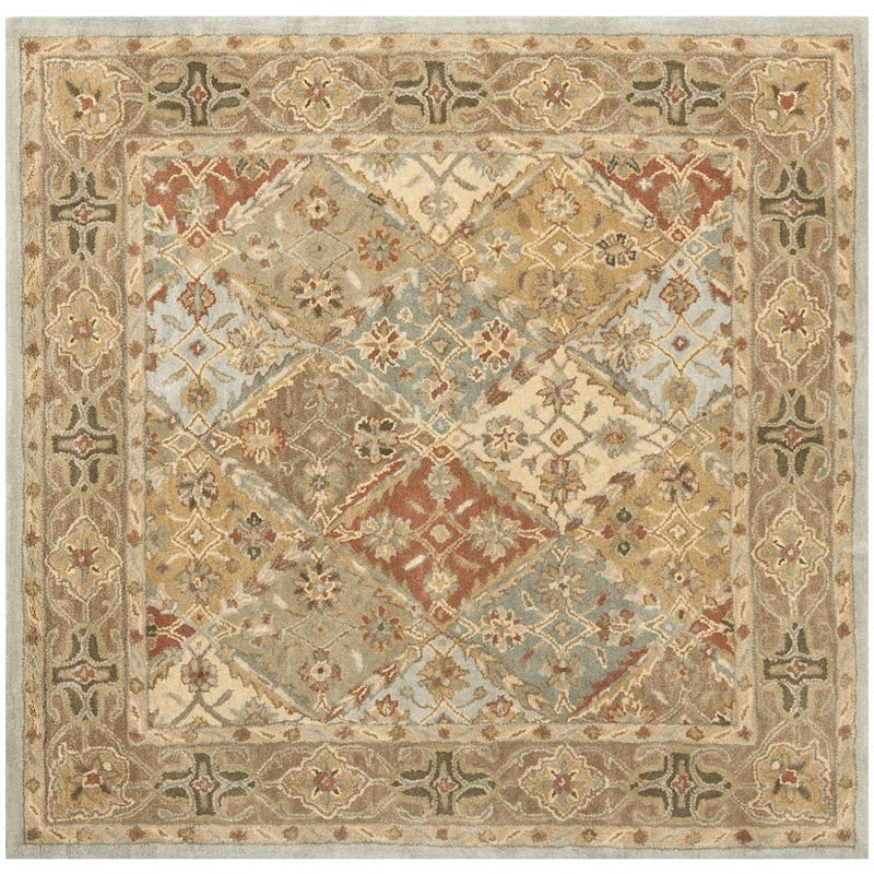 Safavieh Heritage 6' Square Hand Tufted Wool Rug in Green and Red