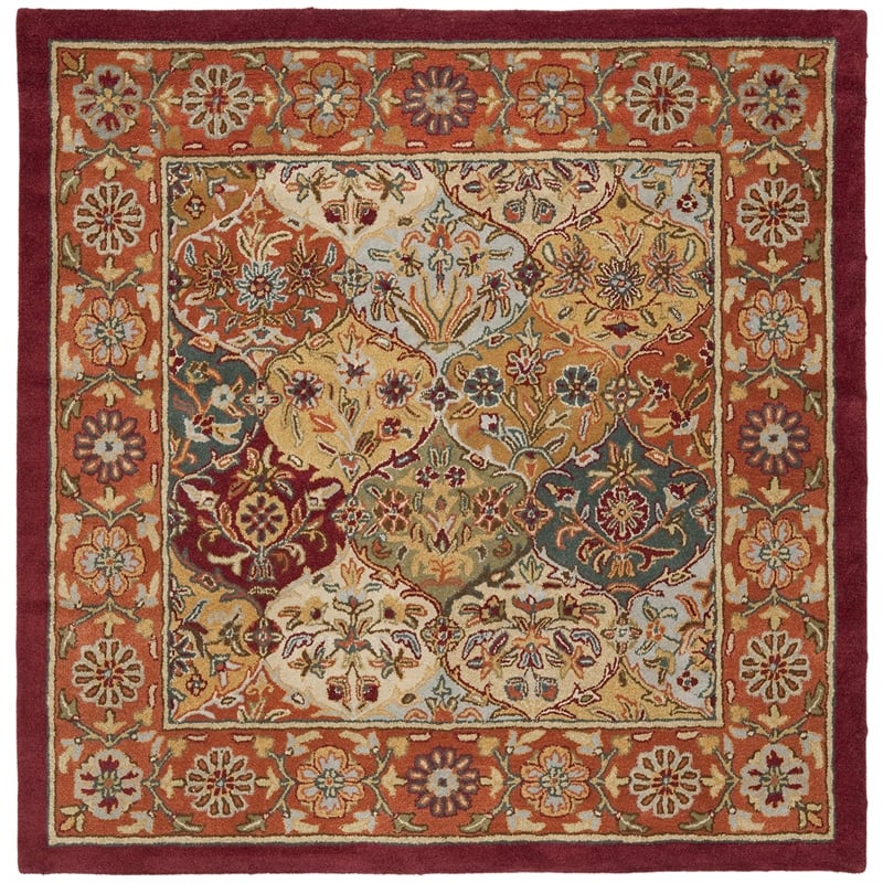 Safavieh Heritage 4' Square Hand Tufted Wool Pile Rug in and Red