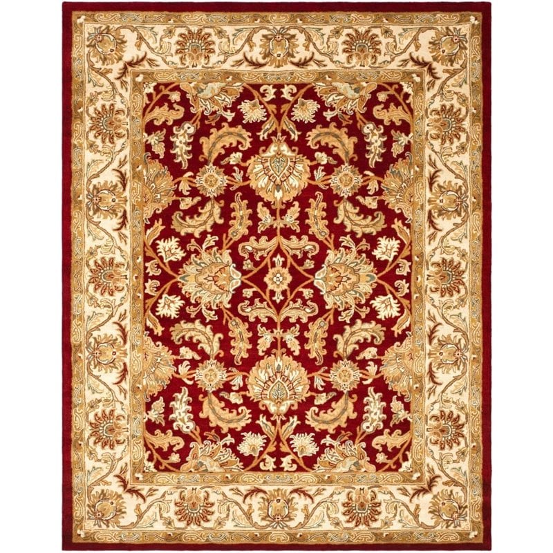 Safavieh Heritage 4' Square Hand Tufted Wool Rug in Red and Ivory