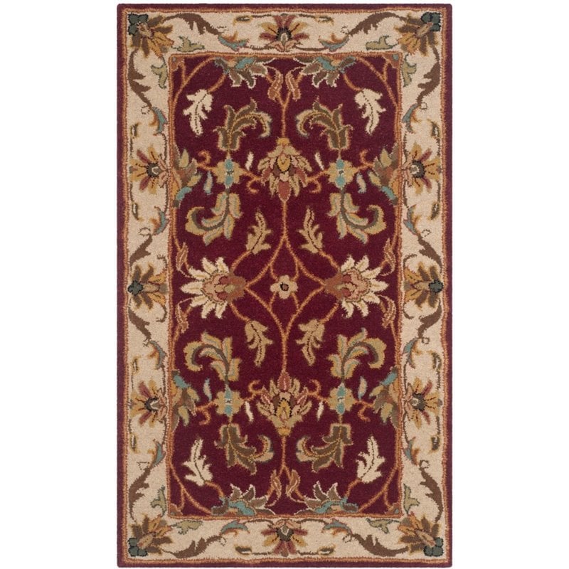 Safavieh Heritage 4' Square Hand Tufted Wool Rug in Red and Ivory