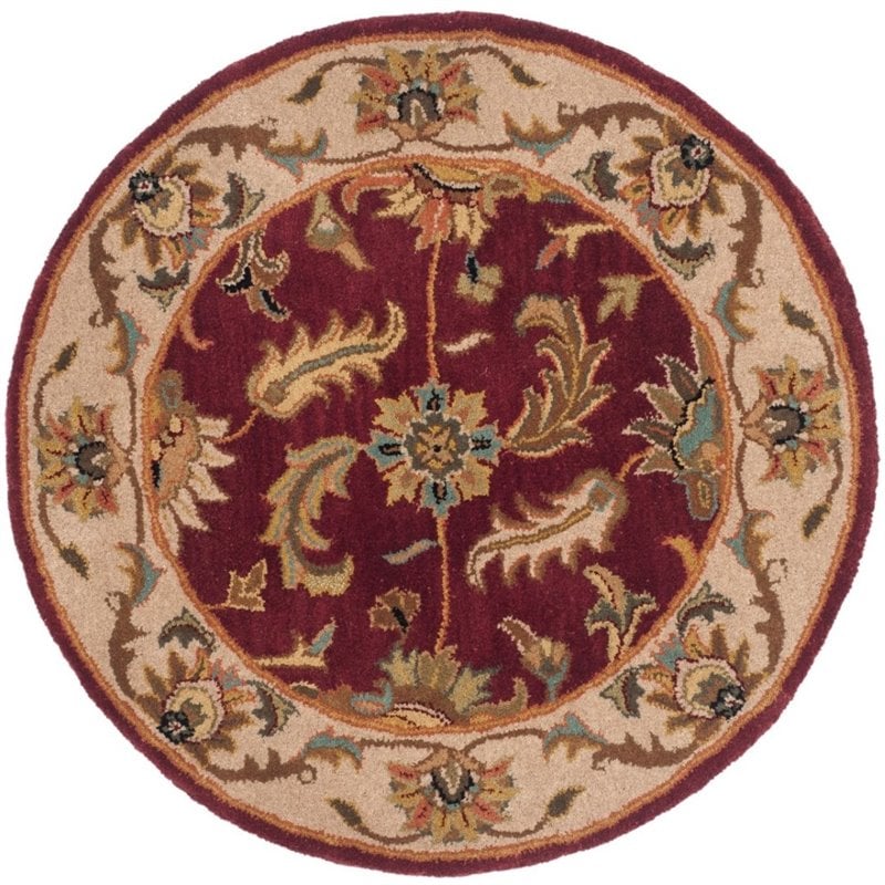 Safavieh Heritage 4' Square Hand Tufted Wool Rug in Red and Ivory