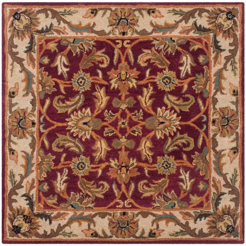 Safavieh Heritage 4' Square Hand Tufted Wool Rug in Red and Ivory