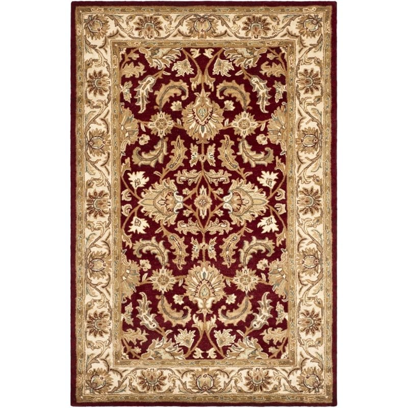 Safavieh Heritage 4' Square Hand Tufted Wool Rug in Red and Ivory