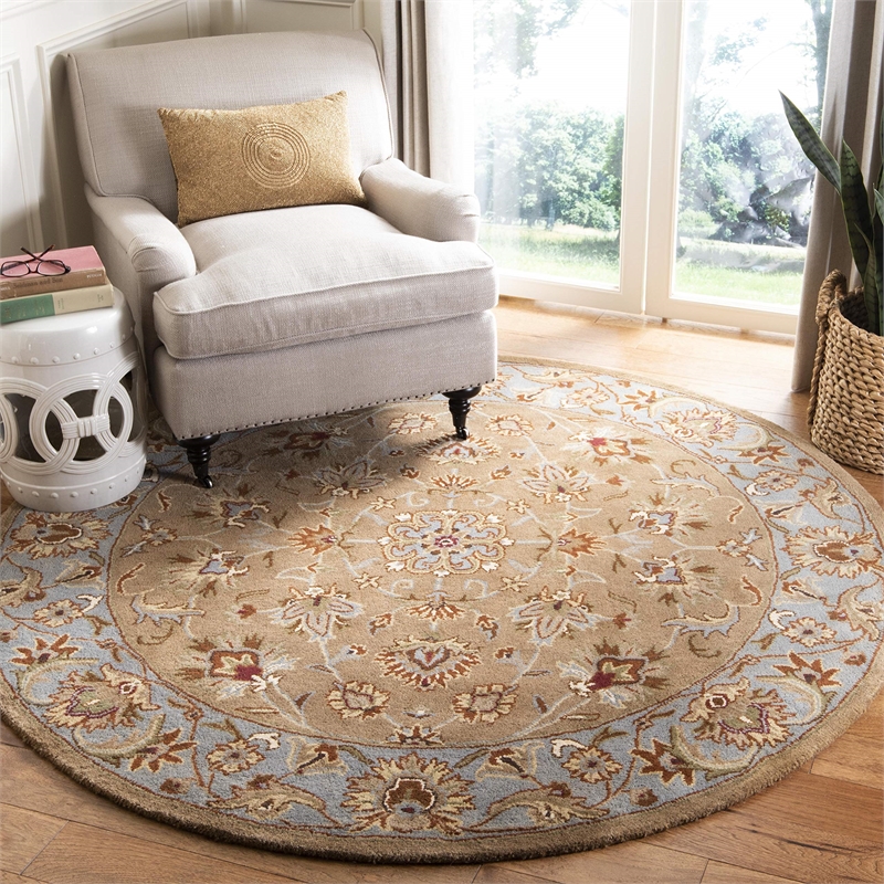 Safavieh Heritage 6' Round Hand Tufted Wool Rug in Beige and Blue