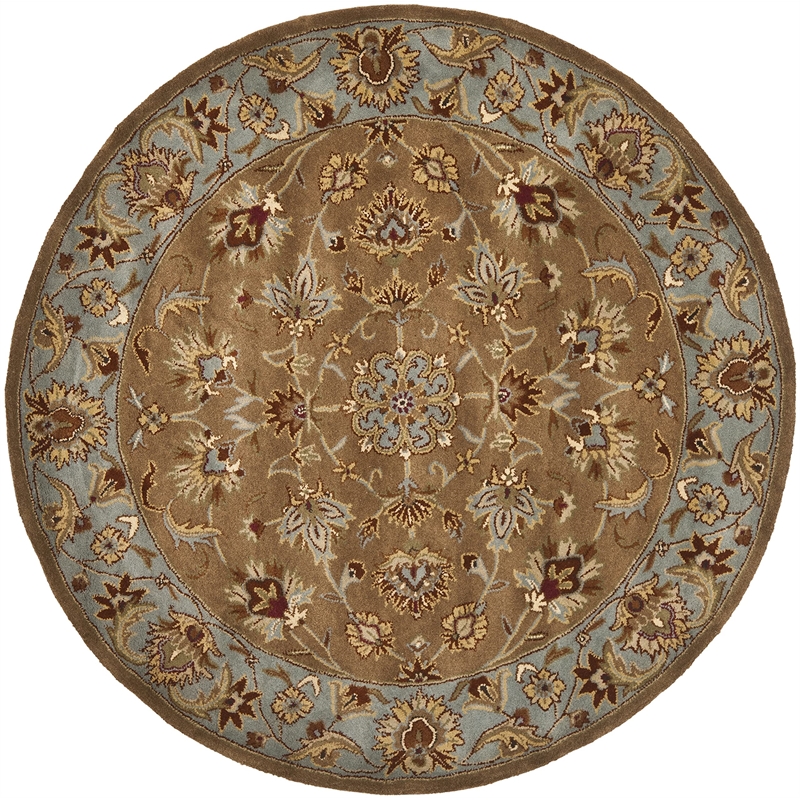 Safavieh Heritage 6' Round Hand Tufted Wool Rug in Beige and Blue