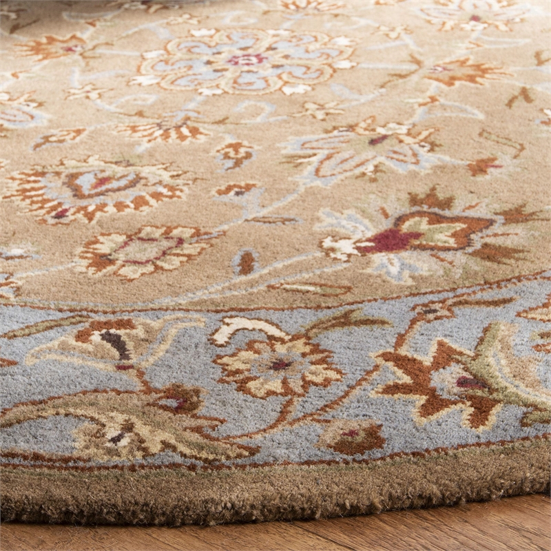 Safavieh Heritage 6' Round Hand Tufted Wool Rug in Beige and Blue
