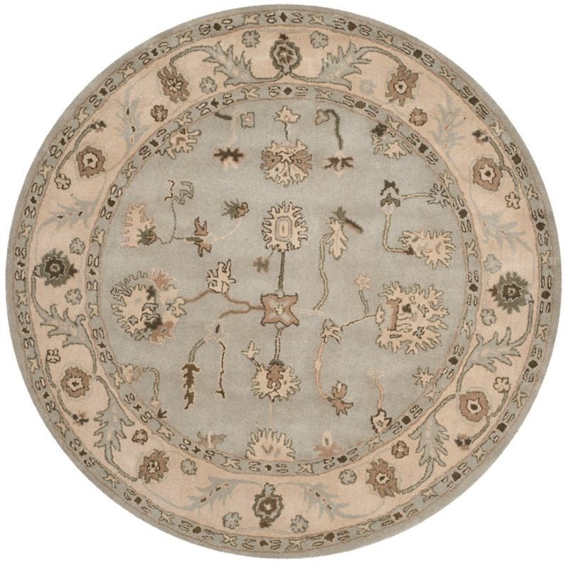 Safavieh Heritage 6' Round Hand Tufted Wool Rug in Beige and Gray