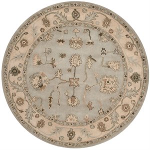 Safavieh Heritage 6' Round Hand Tufted Wool Rug in Beige and Gray