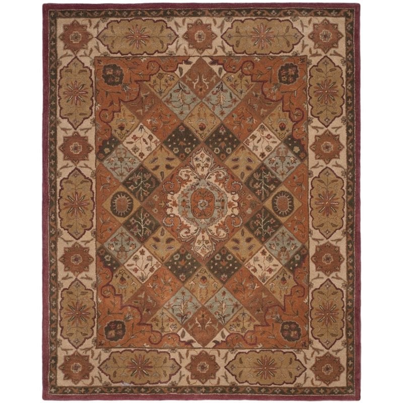 Safavieh Heritage 6' Round Hand Tufted Wool Rug in Rust and Ivory