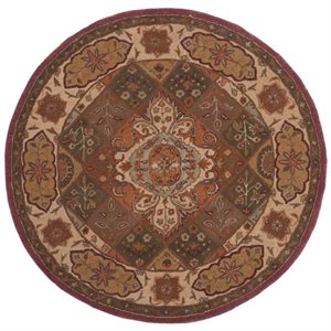 Safavieh Heritage 6' Round Hand Tufted Wool Rug in Rust and Ivory