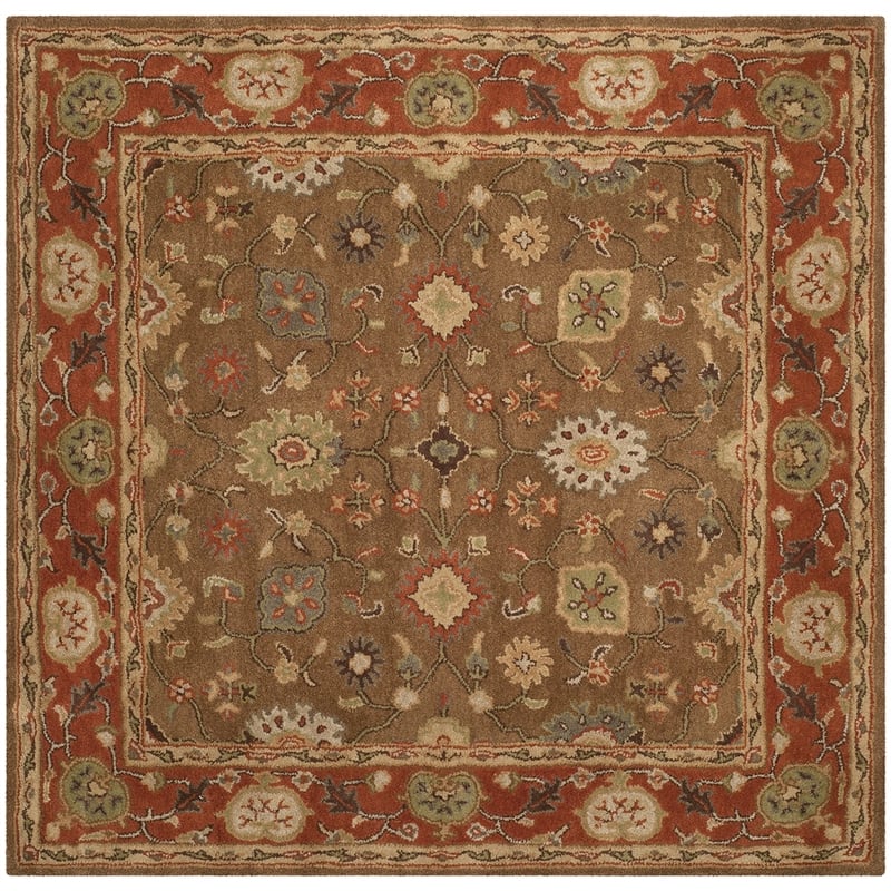 Safavieh Heritage 4' Square Hand Tufted Wool Rug in Moss and Rust