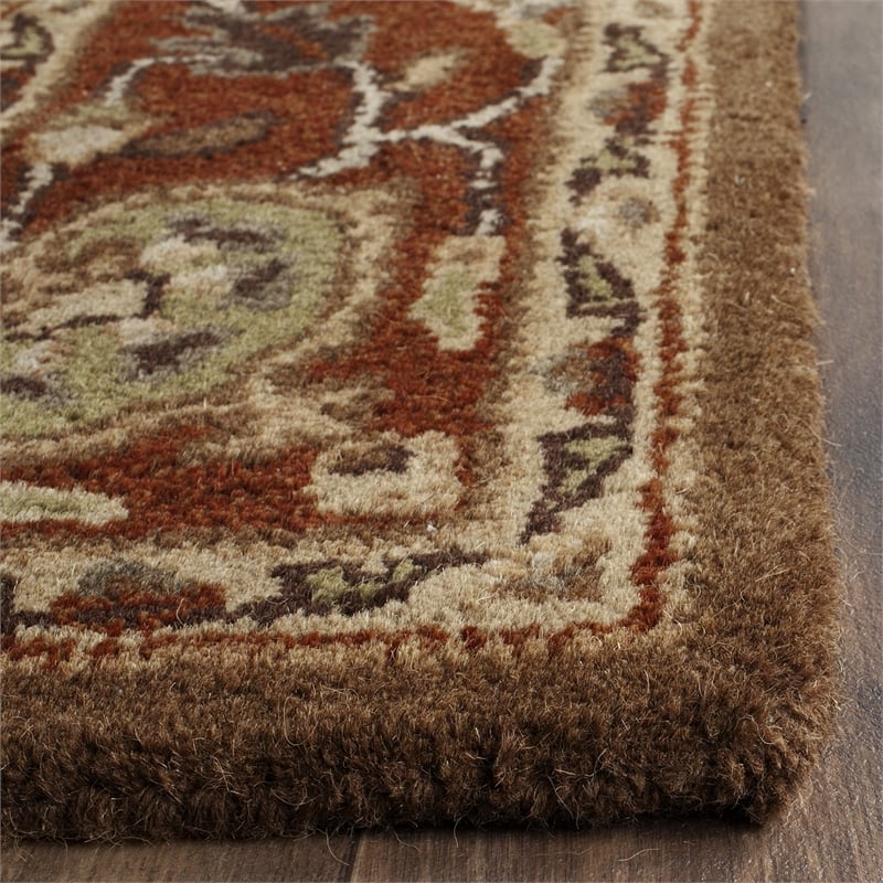 Safavieh Heritage 4' Square Hand Tufted Wool Rug in Moss and Rust