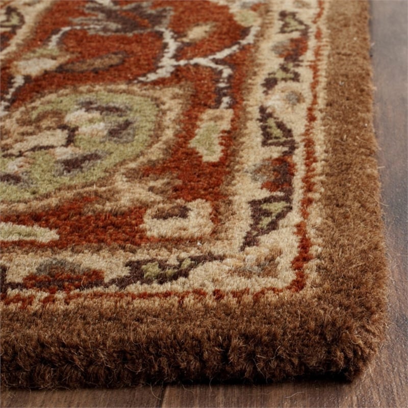 Safavieh Heritage 4' Square Hand Tufted Wool Rug in Moss and Rust