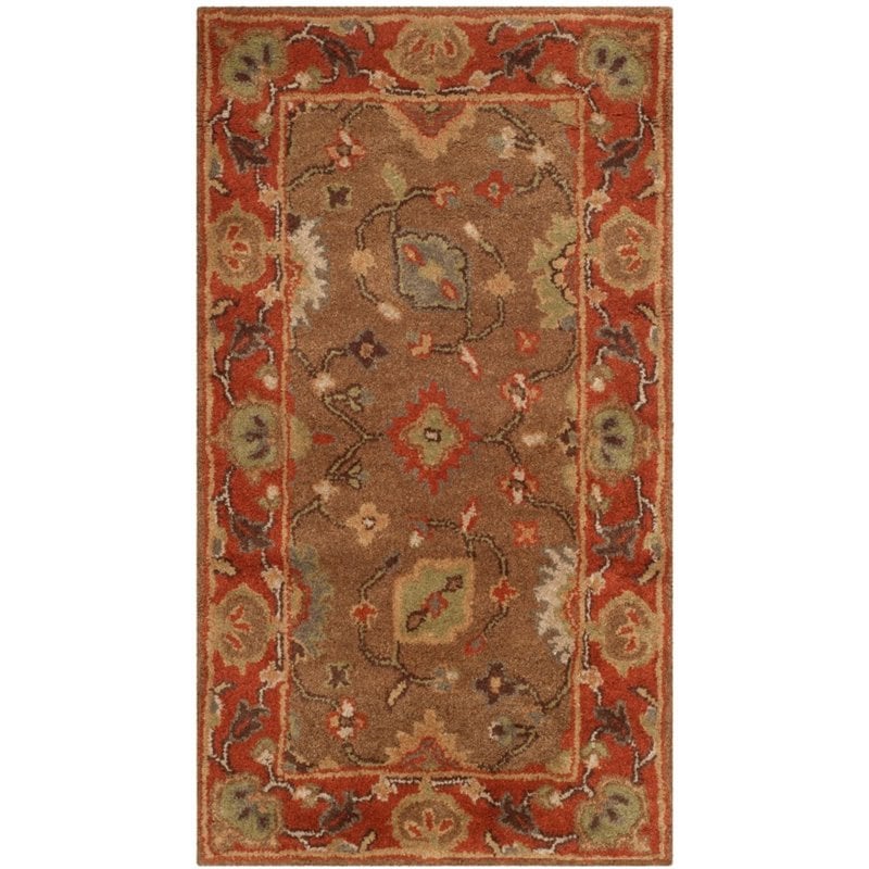 Safavieh Heritage 6' Round Hand Tufted Wool Rug in Moss and Rust