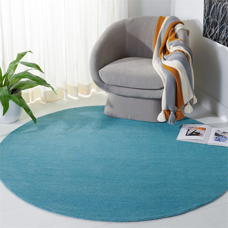 Safavieh Himalaya 4' Round Hand Loomed Wool Pile Rug in Turquoise