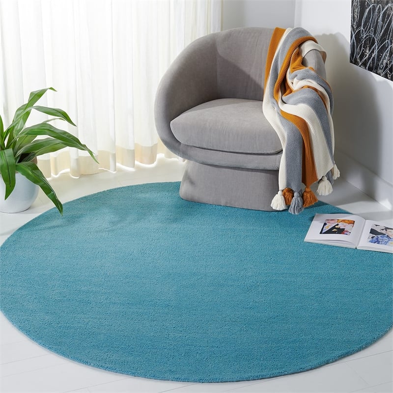 Safavieh Himalaya 6' Round Hand Loomed Wool Pile Rug in Turquoise
