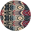 Safavieh Ikat 6' Round Hand Tufted Wool Rug in Beige and Blue