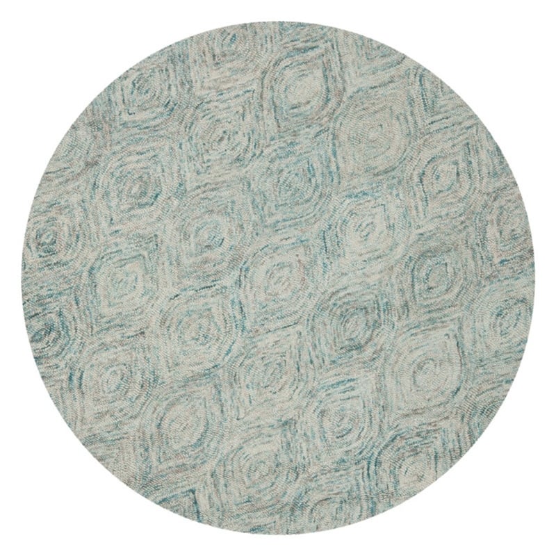 Safavieh Ikat 4' Round Hand Tufted Wool Rug in Ivory and Sea Blue