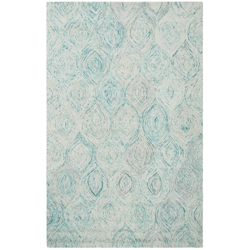 Safavieh Ikat 6' X 9' Hand Tufted Wool Pile Rug in Ivory and Sea Blue