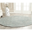 Safavieh Ikat 8' Round Hand Tufted Wool Rug in Ivory and Sea Blue