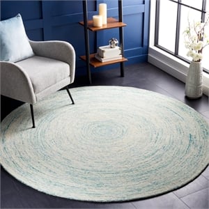 Safavieh Ikat 4' Round Hand Tufted Wool Rug in Ivory and Blue