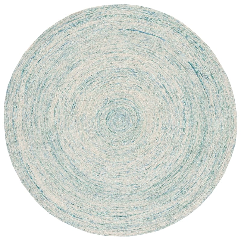 Safavieh Ikat 4' Round Hand Tufted Wool Rug in Ivory and Blue