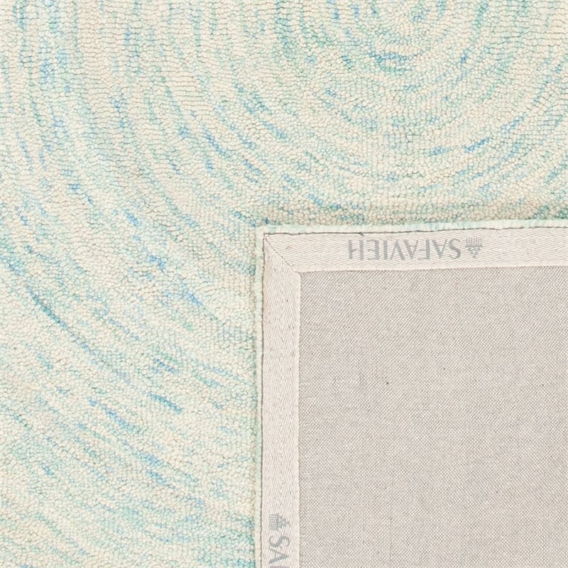 Safavieh Ikat 8' Round Hand Tufted Wool Rug in Ivory and Blue
