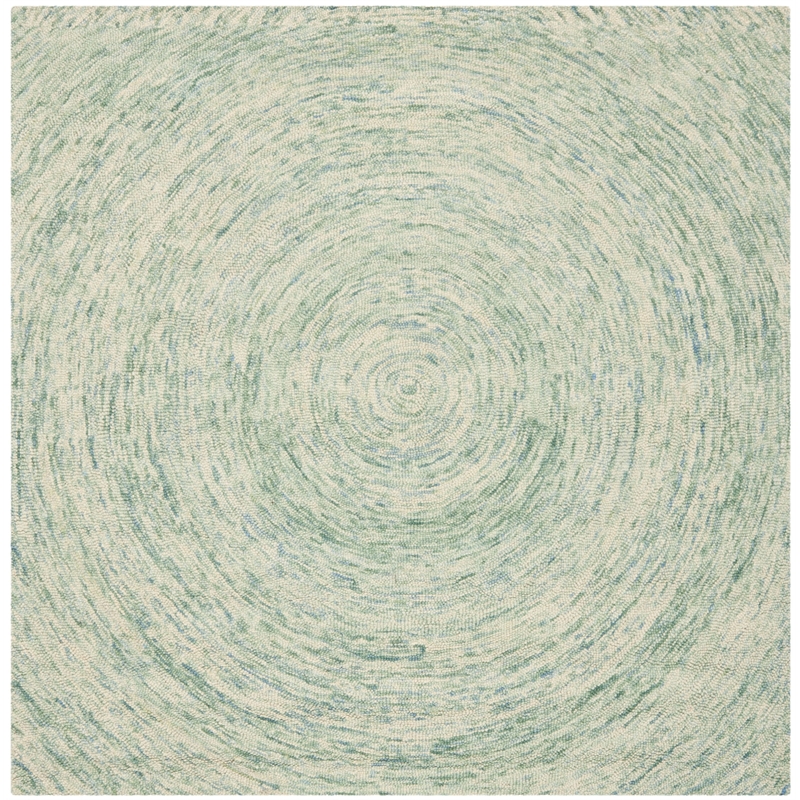 Safavieh Ikat 8' Square Hand Tufted Wool Rug in Ivory and Blue