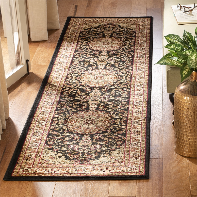 Safavieh Lyndhurst 7' Round Power Loomed Rug in Black and Ivory