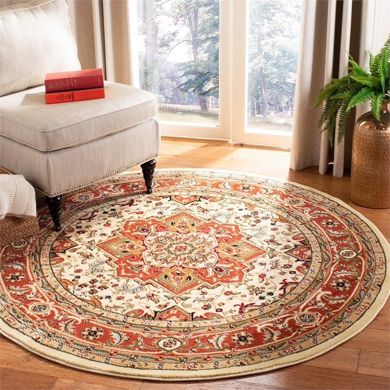 Safavieh Lyndhurst 10' Round Power Loomed Rug in Ivory and Rust