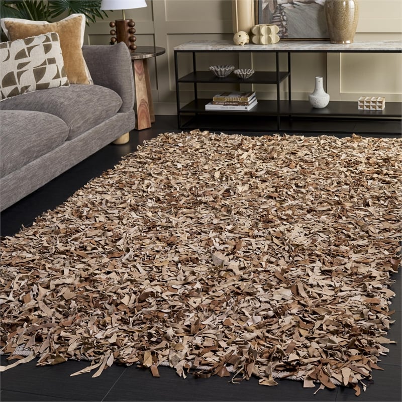 Safavieh Leather Shag 6' X 9' Hand Knotted Leather Rug in Brown
