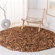 Safavieh Leather Shag 6' Round Hand Knotted Leather Rug in Brown