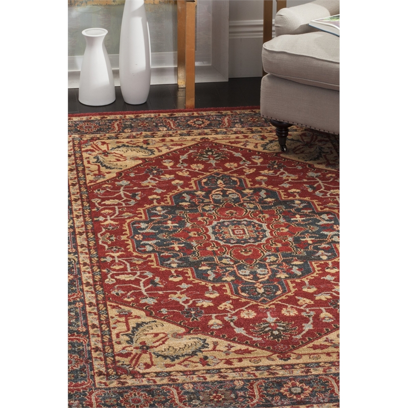 Safavieh Mahal 3' X 5' Power Loomed Polypropylene Rug in Navy and Red