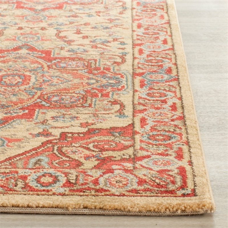 Safavieh Mahal 9' Round Power Loomed Rug in Red and Natural