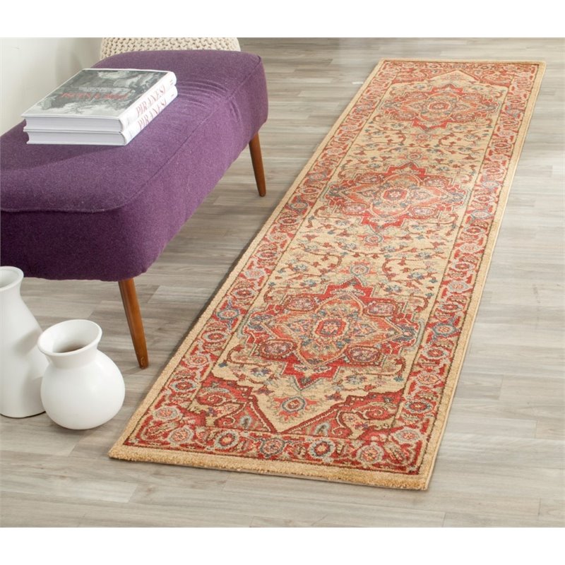 Safavieh Mahal 9' Round Power Loomed Rug in Red and Natural