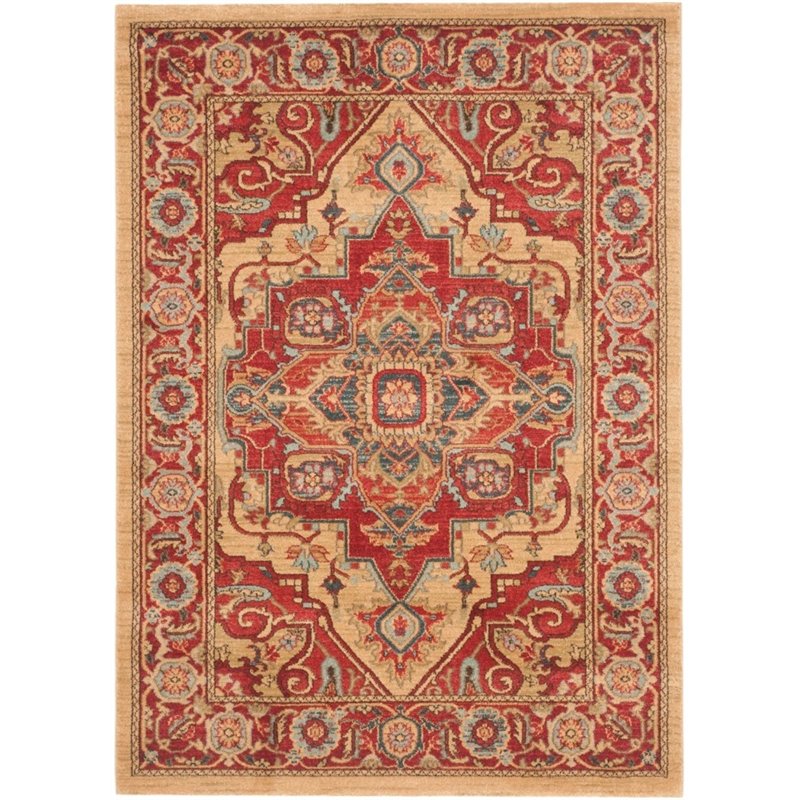 Safavieh Mahal 9' Round Power Loomed Rug in Red and Natural