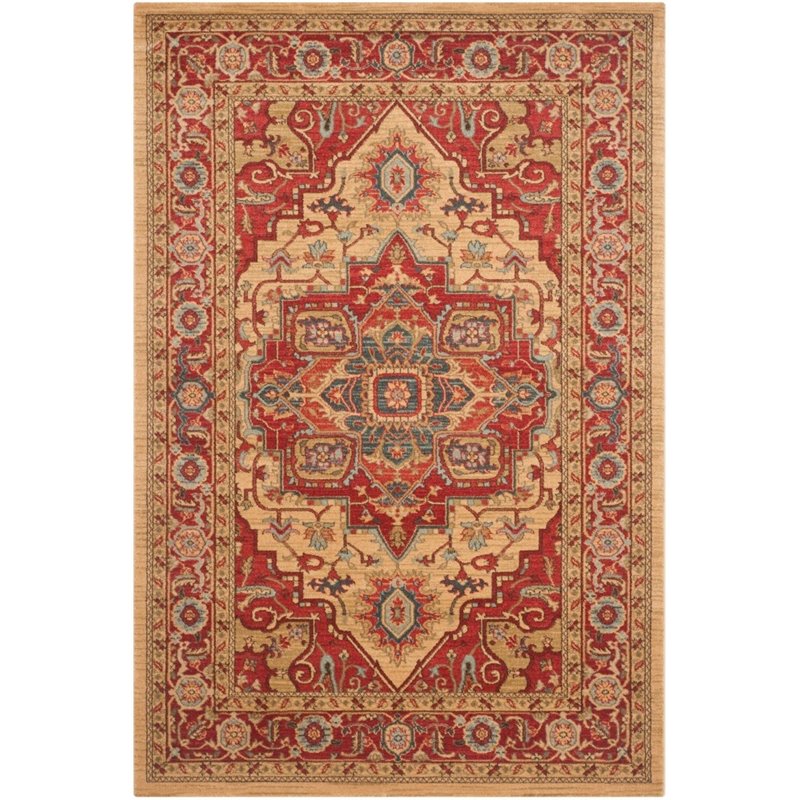 Safavieh Mahal 9' Round Power Loomed Rug in Red and Natural