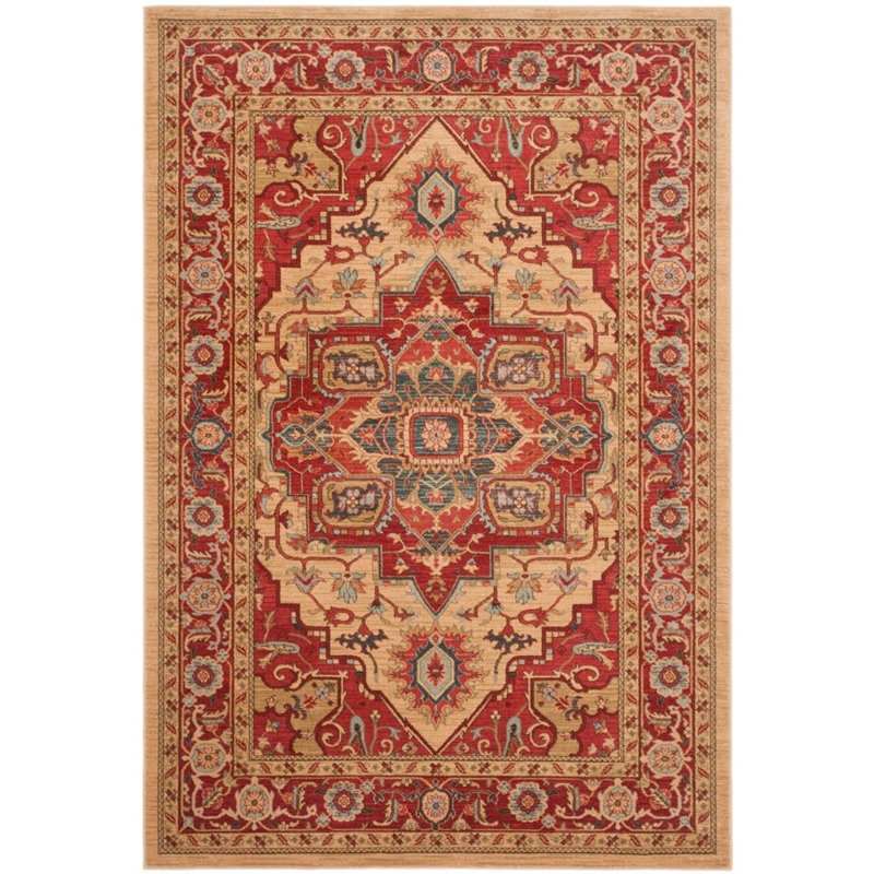 Safavieh Mahal 9' Round Power Loomed Rug in Red and Natural