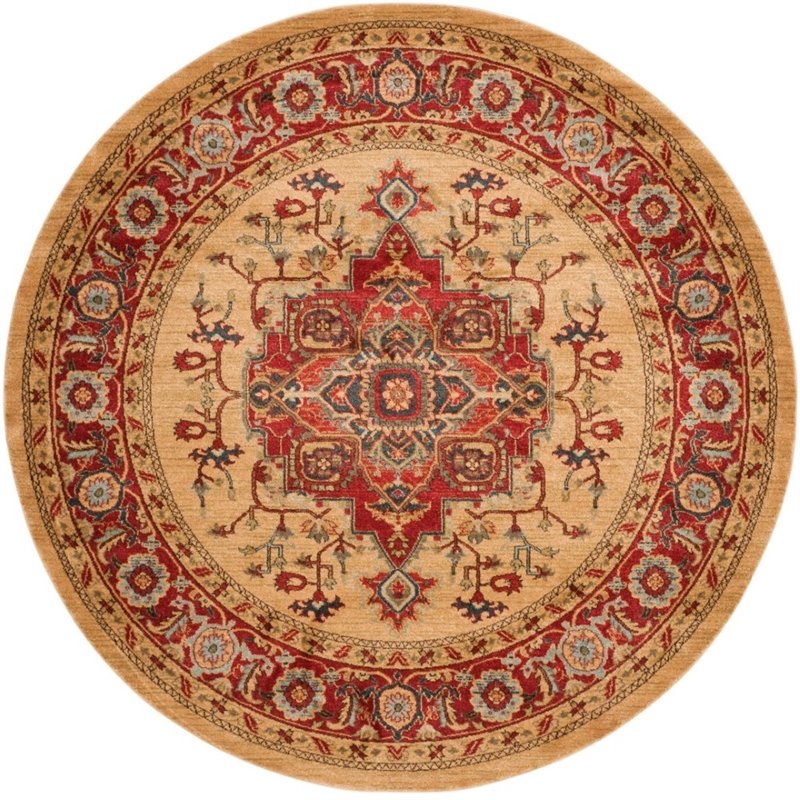 Safavieh Mahal 9' Round Power Loomed Rug in Red and Natural