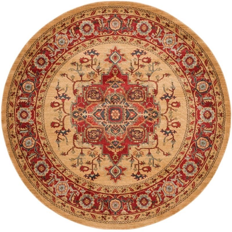 Safavieh Mahal 9' Round Power Loomed Rug in Red and Natural