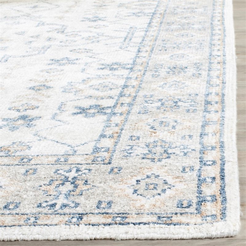 Safavieh Moharaja 4' X 6' Handmade Bamboo Silk Rug in Ivory and Blue