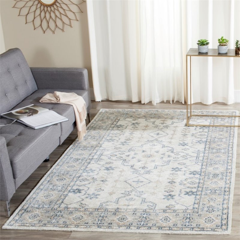 Safavieh Moharaja 4' X 6' Handmade Bamboo Silk Rug in Ivory and Blue