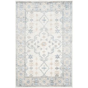 Safavieh Moharaja 4' X 6' Handmade Bamboo Silk Rug in Ivory and Blue