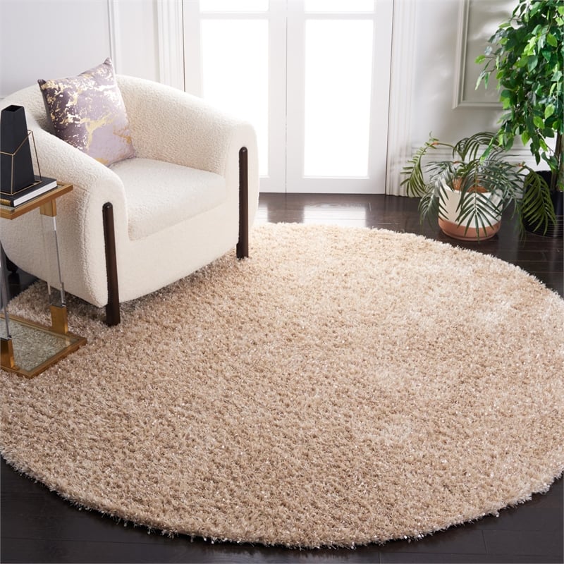 Safavieh Malibu Shag 5' Round Hand Tufted Rug in Natural