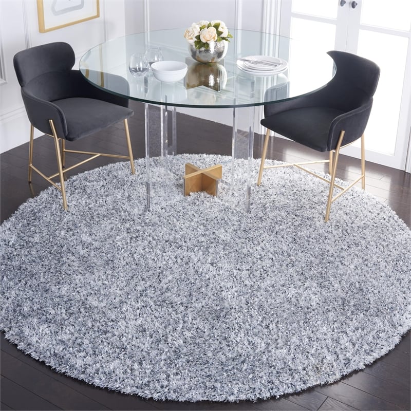 Safavieh Malibu Shag 5' Round Hand Tufted Rug in Silver