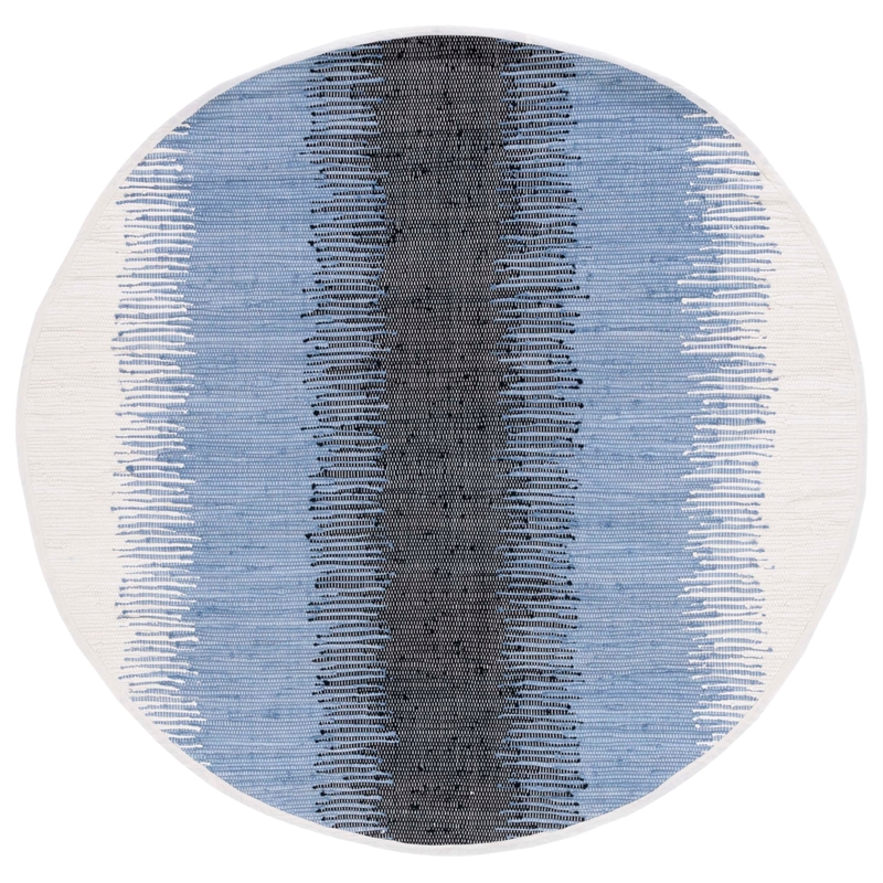 Safavieh Montauk 4' Round Hand Woven Cotton Rug in Gray and Black